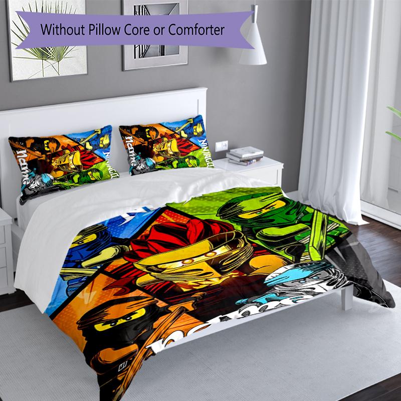 3pcs Custom Name Lego Ninjago Set,Includes 1 Duvet Cover and 2 Pillowcases,All-season Bedroom Decor