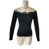 Autumn and Winter Women's Elegant Lace Splicing One Neck Strapless Long Sleeve T-Shirt