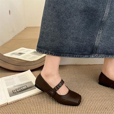 Модный темперамент Универсальные туфли-лодочки с квадратным носком, плоской подошвой и неглубоким вырезом, женские, 2025 новая весна и осень, мягкая подошва, Мэри Джейн, маленькая кожа