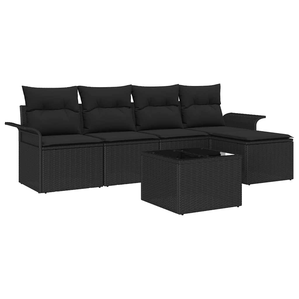 Outdoor Sofa with Cushions 6 pcs Black Poly Rattan