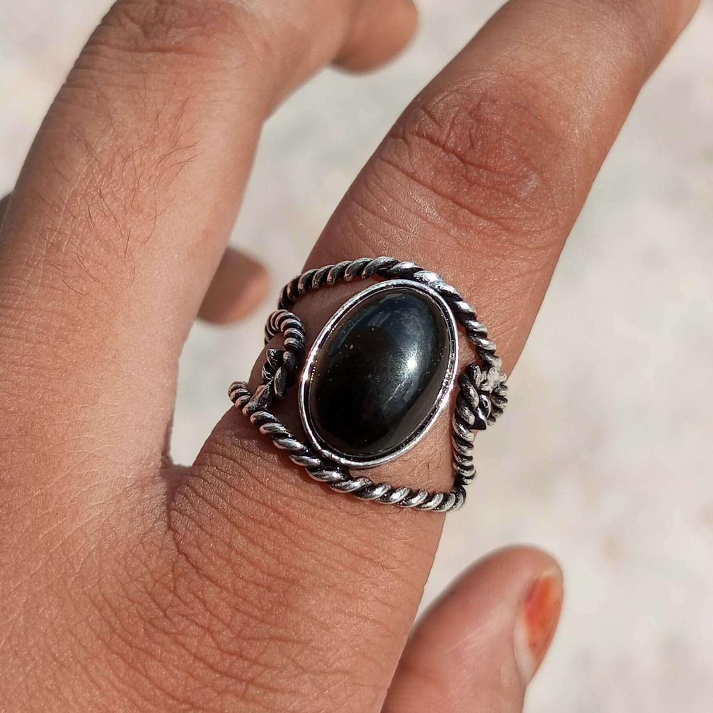 Ювелирное кольцо с регулируемым кольцом из стерлингового серебра 925 пробы с черным ониксом NST-J2H17700