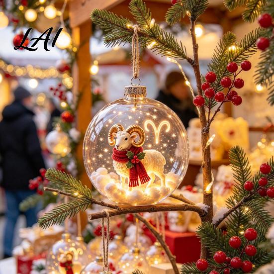 Christmas Tree Garland Accessories Luminous 3D Ball Pendant Transparent Acrylic Hanging Ornament with Indoor Holiday Window Decorations LED