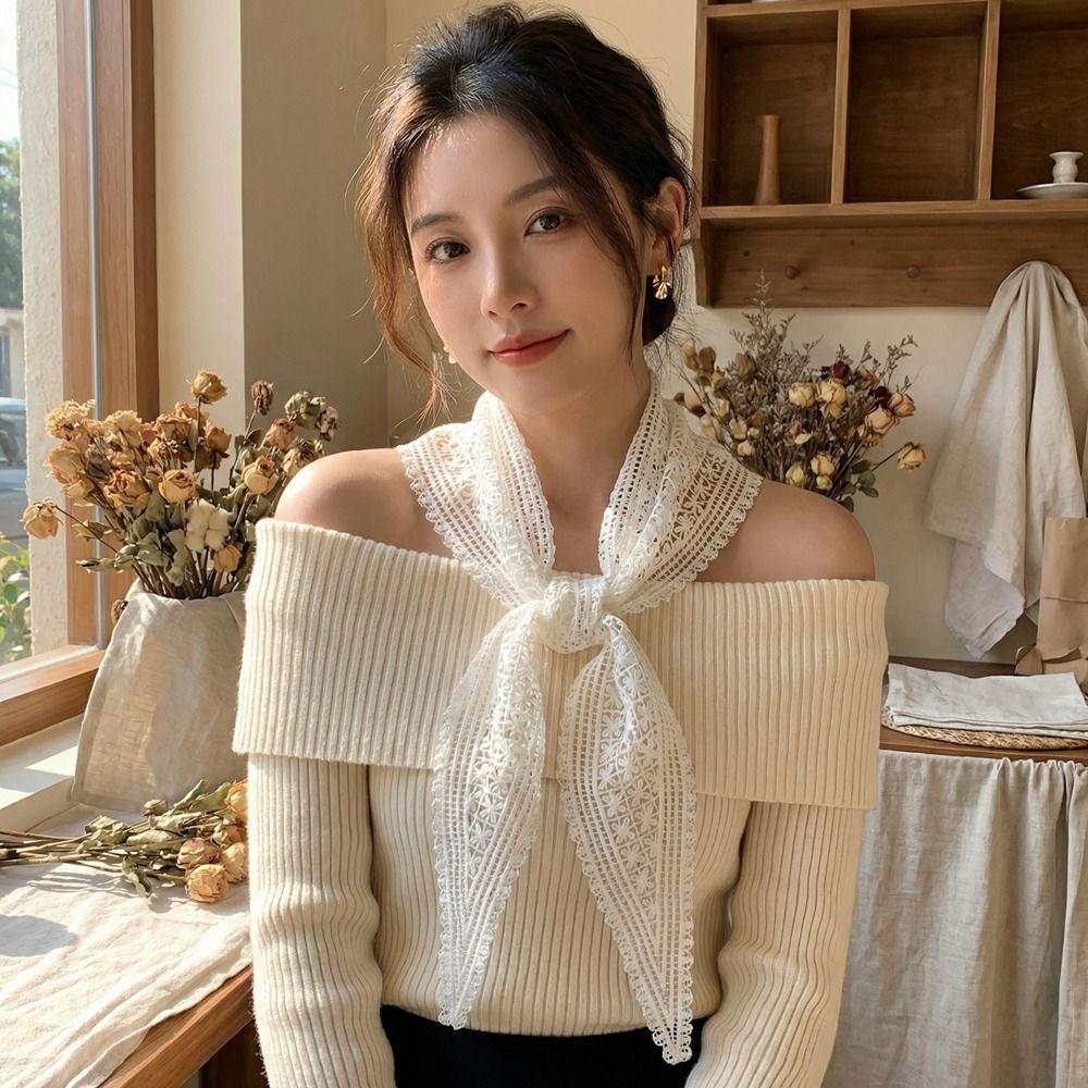 Embroidered Lace Headband Floral Printed Skirt Curtain Elegant Lace Triangle Scarf Ladies