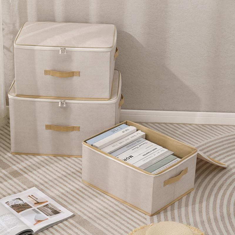 Складной нетканый ящик для хранения в полоску, складной, с ручкой для переноски, органайзер для одежды, молестойкий, влагостойкий, большой вместимости, экономящий место