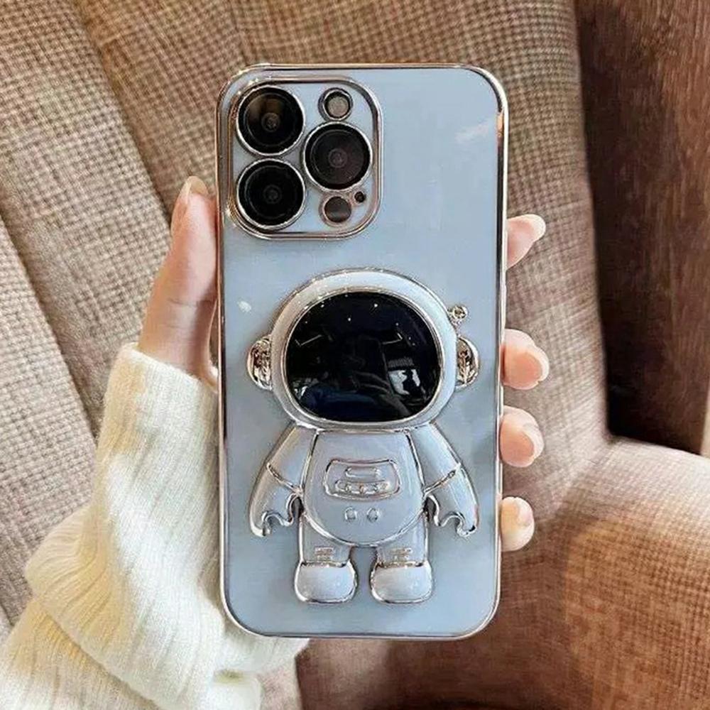 For iPhone 12 Pro Case Electroplating Soft TPU Phone Cover Astronaut Hidden Kickstand