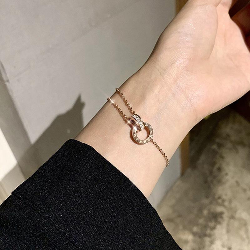 Роскошный позолоченный браслет из нержавеющей стали с ослепительными цирконами для женщин, девушек, с дизайном римских цифр, модный, очаровательный, для вечеринок, циркон, подарок