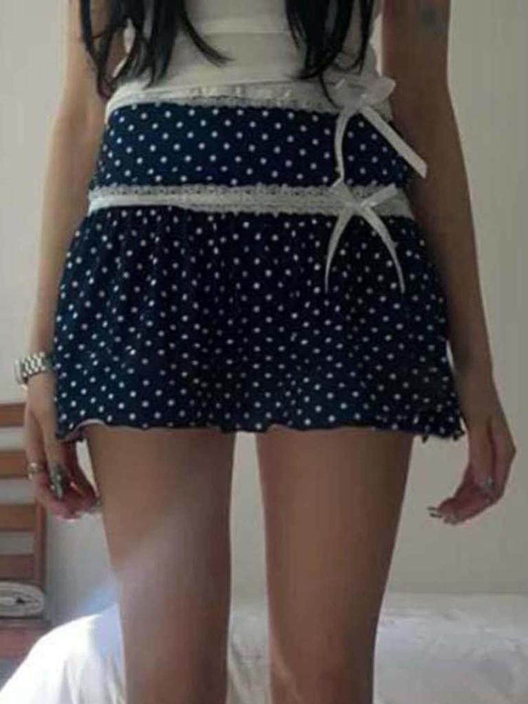 Retro Polka Dot Bow Lace Trim A-line Skirt - Summer Slimming Style