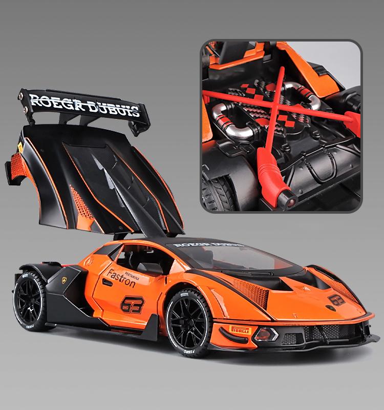1/24 Lambos Essenza SCV12 Alloy Sports Car Model Diecast Sound Super Racing Lifting Tail Hot Car Wheel for Children Gifts
