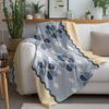 Blue Floral Geometric Pattern Fleece Blanket Soft Throw Cozy Sofa Bed Decorative Gift