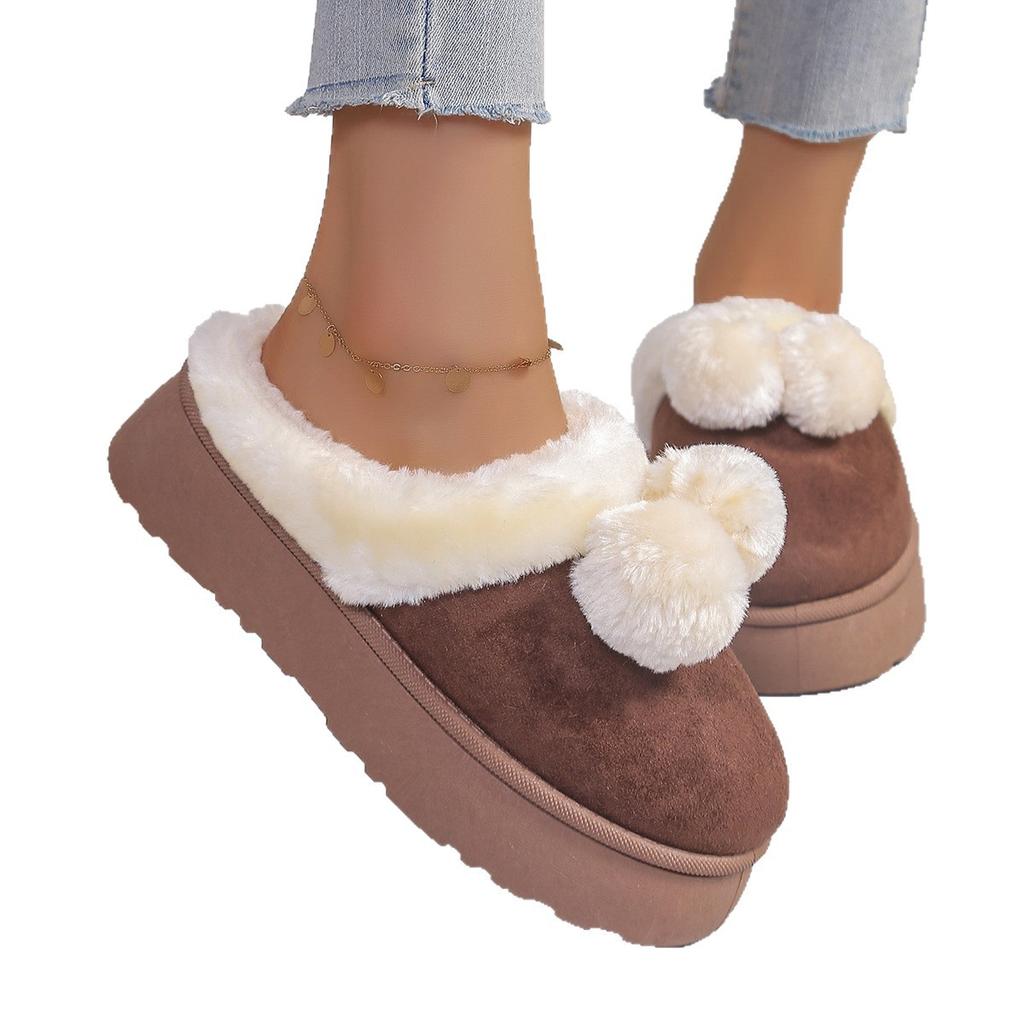 Cotton Slippers Women's Autumn and Winter New Thick-soled Comfortable Home Warm Half a Pack of Snow Boots Couple Wear Wool Shoes