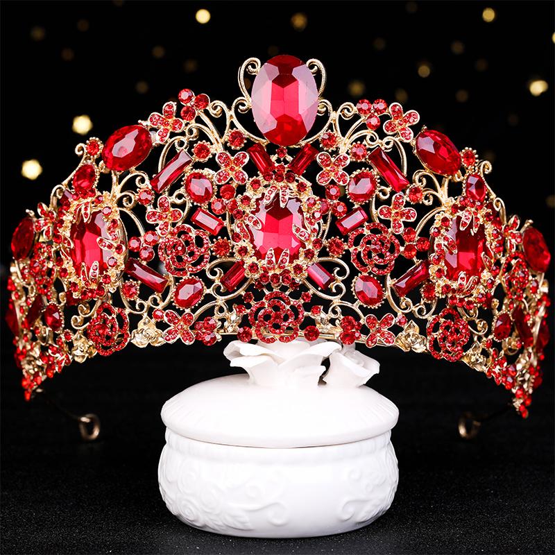 Роскошные золотые красные хрустальные тиары и короны королевы принцессы диадема свадебные аксессуары для волос для невесты женские украшения для волос