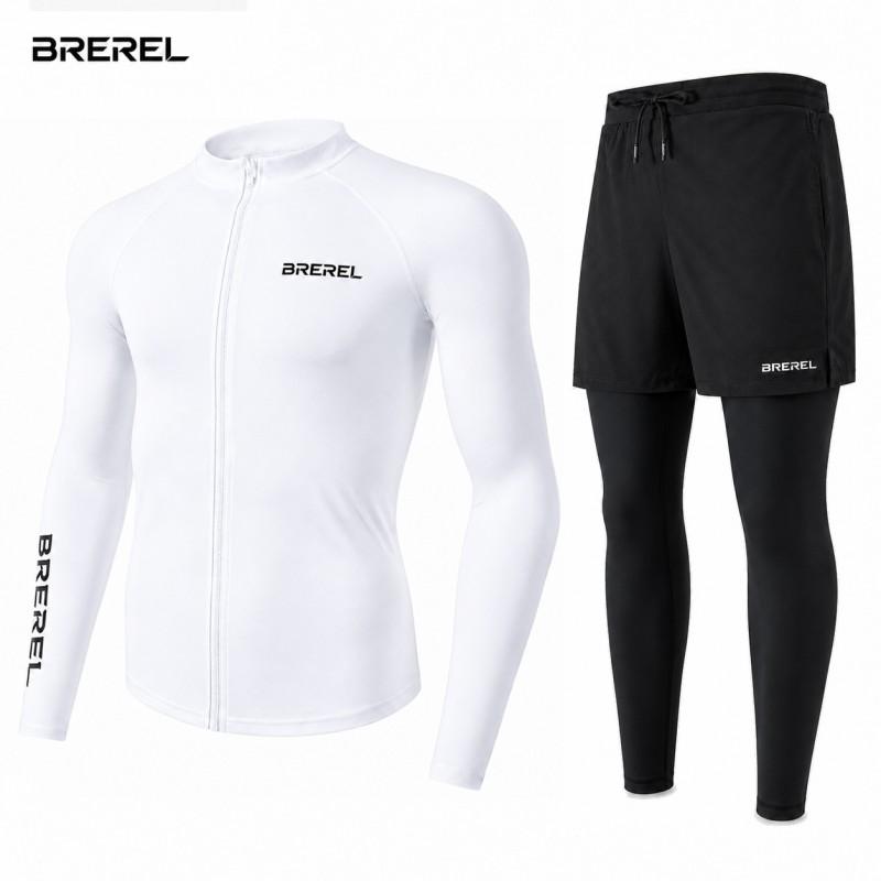 Mens UV Protection Rash Guard Set Long Sleeve Swim Shirt Quick-Dry Board Shorts Snorkeling Surfing Kayaking