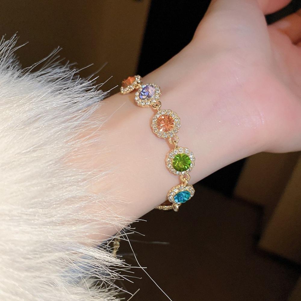 Adjustable Zircon Bracelet Bangle Colorful Hand Chain Luxury Rainbow Rhinestone Bracelet  Gifts