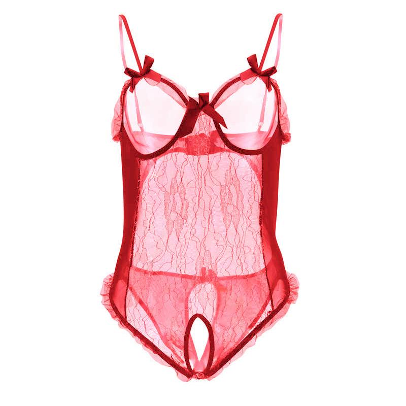 Fashion Section Sexy Black Gathered Underwear Plus Size Lace Temptation One-piece Pajamas Women Transparent Comfortable Bra Set