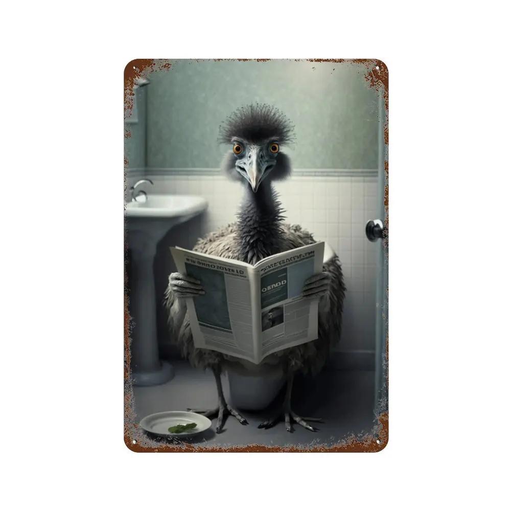 Забавная ванная комната, юмористический декор в виде животных, медведь, собака, тигр, сидящий на унитазе, читающий плакат, художественная металлическая жестяная вывеска, табличка для туалета, дома
