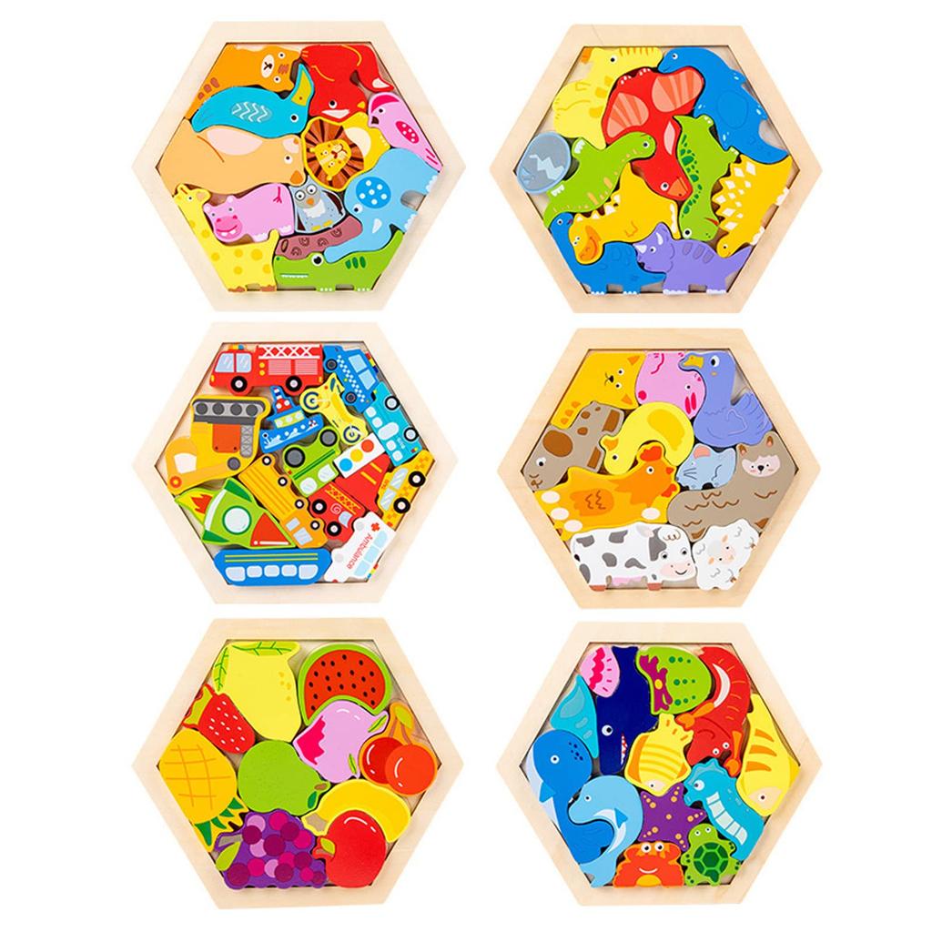 TOMMYFIELD Wooden Puzzle Inset Animal Fruit Car Puzzle Set of 6