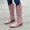 Women Embroidery Knight Boots Women Retro Square Toe PU Leather Knee High Boots Female Spring and Autumn Western Cowboy Botas Mujer