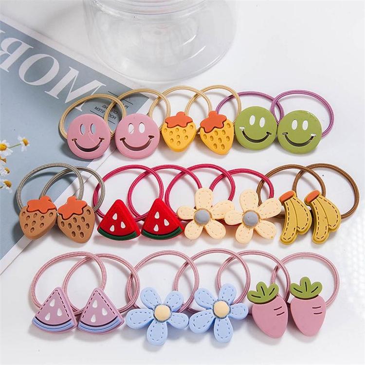 20Pcs Per Can Pineapple Fruit Cute Candy Colors Cartoon Elastic Hair Band for Kids