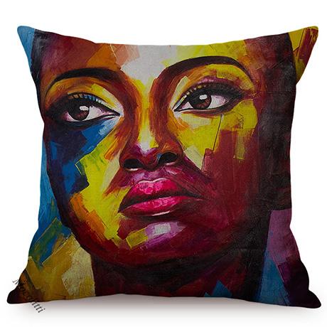 African Black Woman Portrait Oil Painting Sofa Decoration Pillow Case Africa Girl Lady Style Cotton Linen Cushion Cover