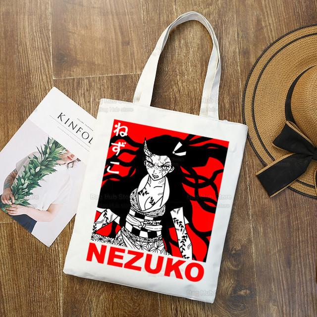 Tanjiro Nezuko Demon Slayer Холст Сумка Harajuku Женский Kimetsu No Yaiba Сумка для покупок Колледж Оригинальная сумка через плечо Ежедневное использование