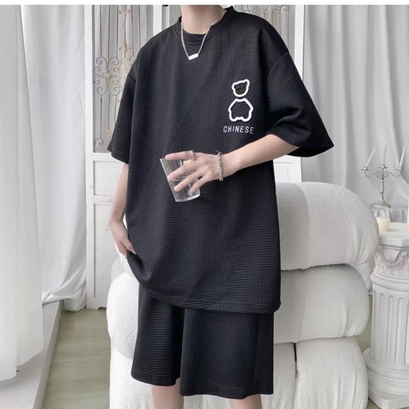 Мужской спортивный костюм, корейская уличная модная футболка, шорты, комплект из двух предметов, мужской топ в стиле ретро, ​​дизайнерская одежда для мужчин