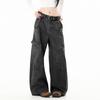 Unisex Vintage Washed Distressed Cargo Wide-Leg Pants Cotton Loose Fit Workwear Trousers Men Women