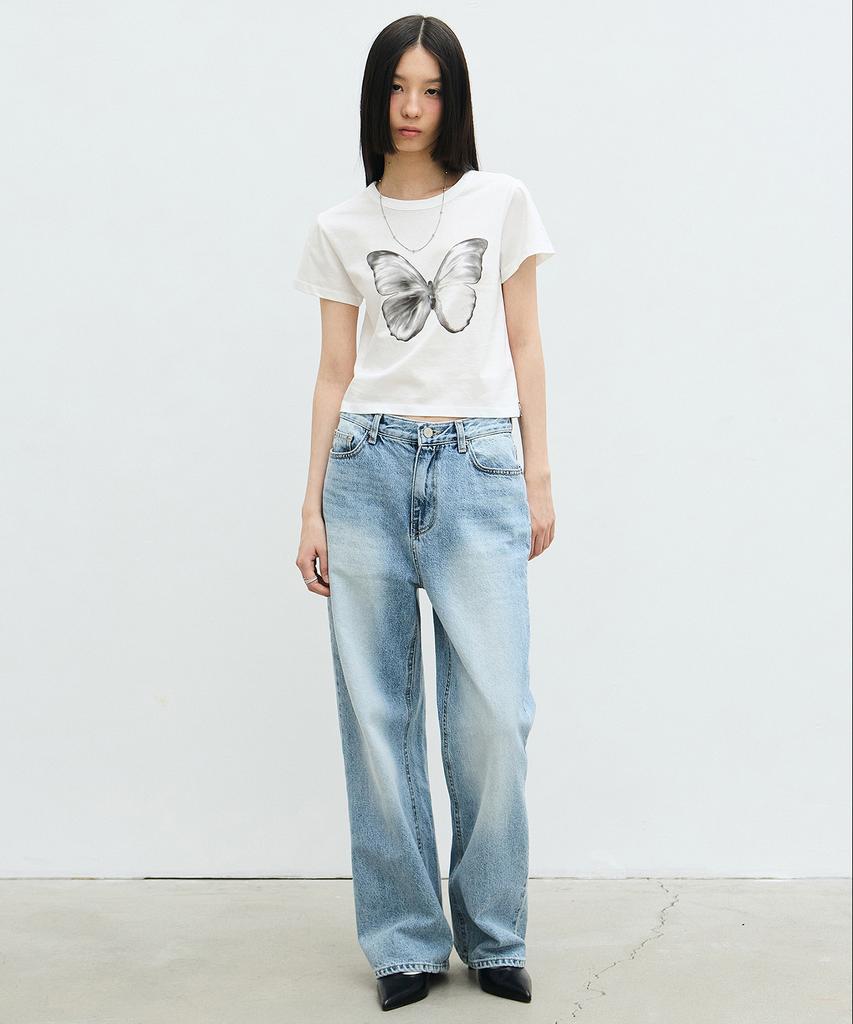 Nigaennikol Crop Top с мягкой расцветкой 'Бабочка'_Белый Черный