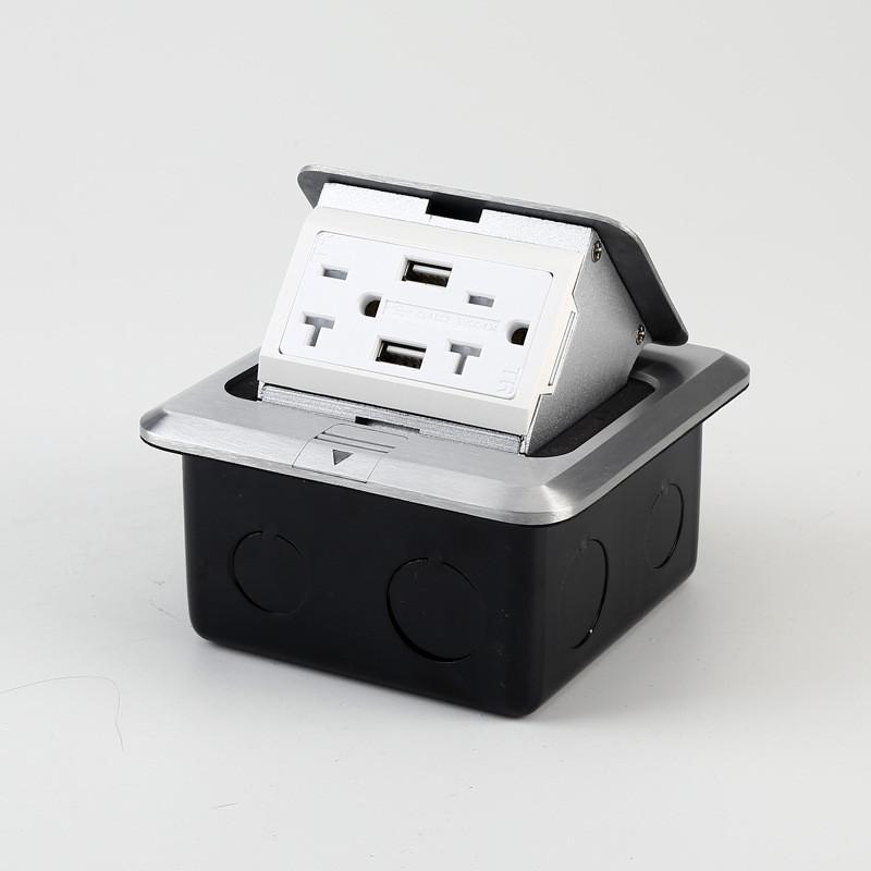 20A Pop-Up Hidden Ground Socket USB Charging Socket Aluminum Alloy Waterproof Floor Socket