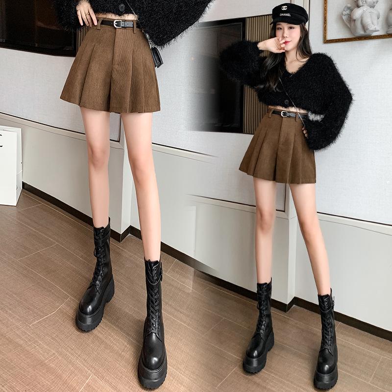 High-Waisted Corduroy Wool Pleated A-Line Skirt Pants for Women - Versatile Winter 2025 Fashion