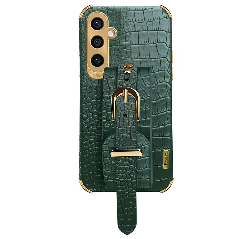 Phone Case for Samsung Galaxy A35 5G Crocodile Texture Wristband Electroplating Cover