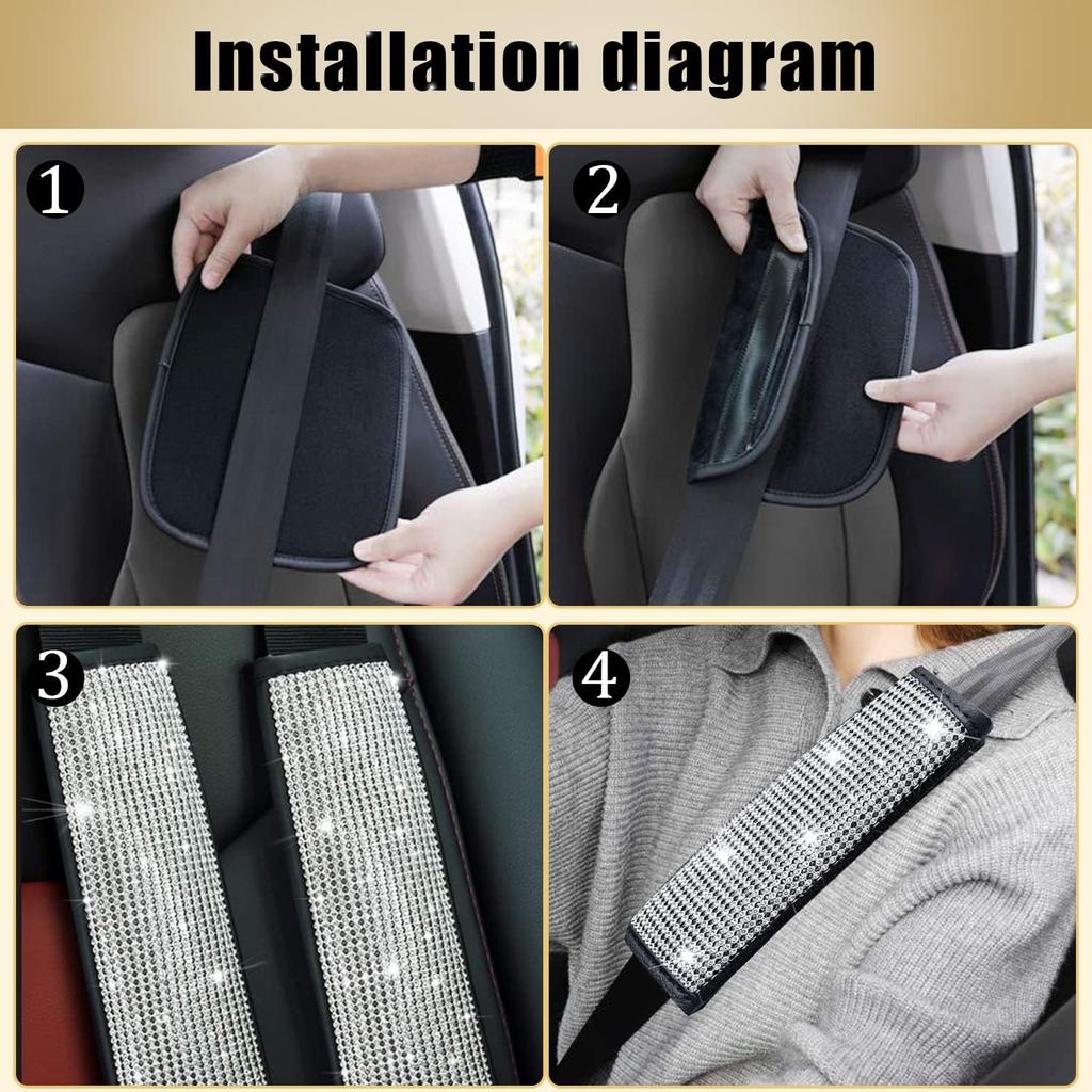 JDDRY 2 Shiny safety belt cover set,Women's Shiny Seatbelt Cover,Car seat belt shoulder pad,General automotive interior accessories suitable for