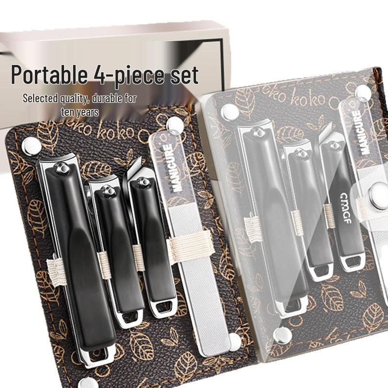 Koala 4-Piece Manicure Set: Clear Bag, Flat & Angled Nail Clippers, Nail File Combination