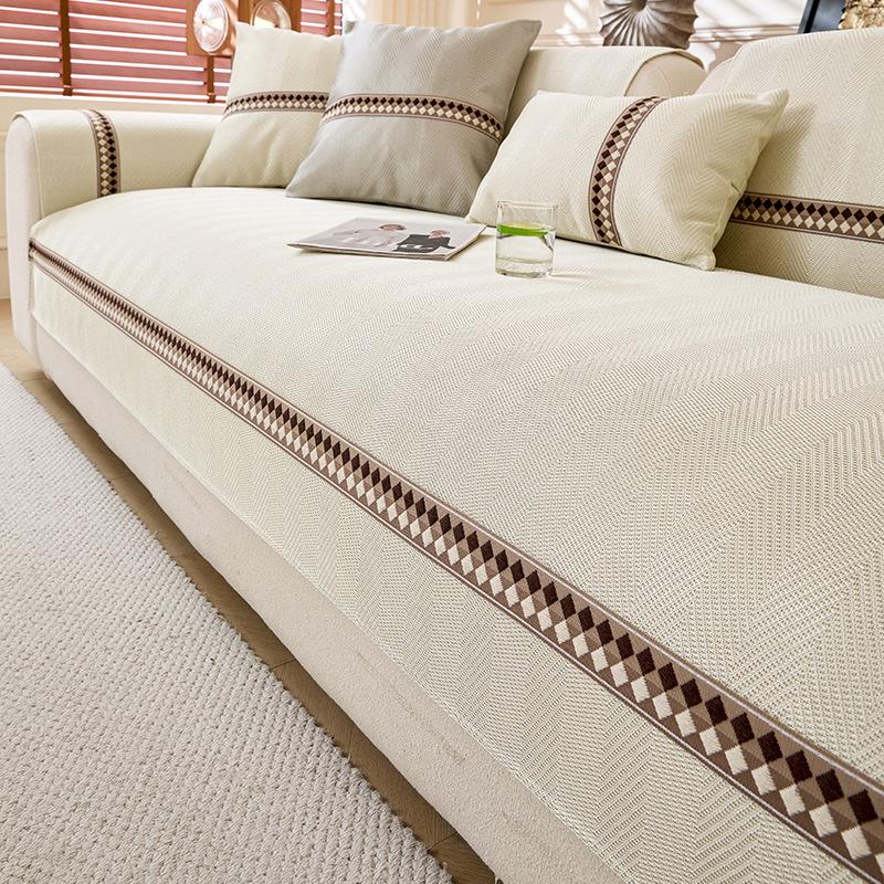 Summer New Cool Sofa Cushion Light Luxury High-End Straight Row One-Piece Combination Seat Cushion Cover Cloth Towel