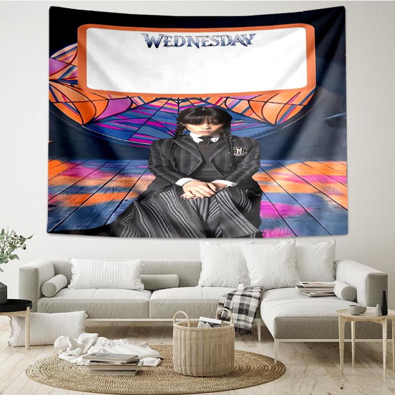 Wednesday Print Tapestry, Backdrop, Easy Setup, Ideal for Bedroom, Office & Living Room, with Aesthetic Wall Hanging Decor.