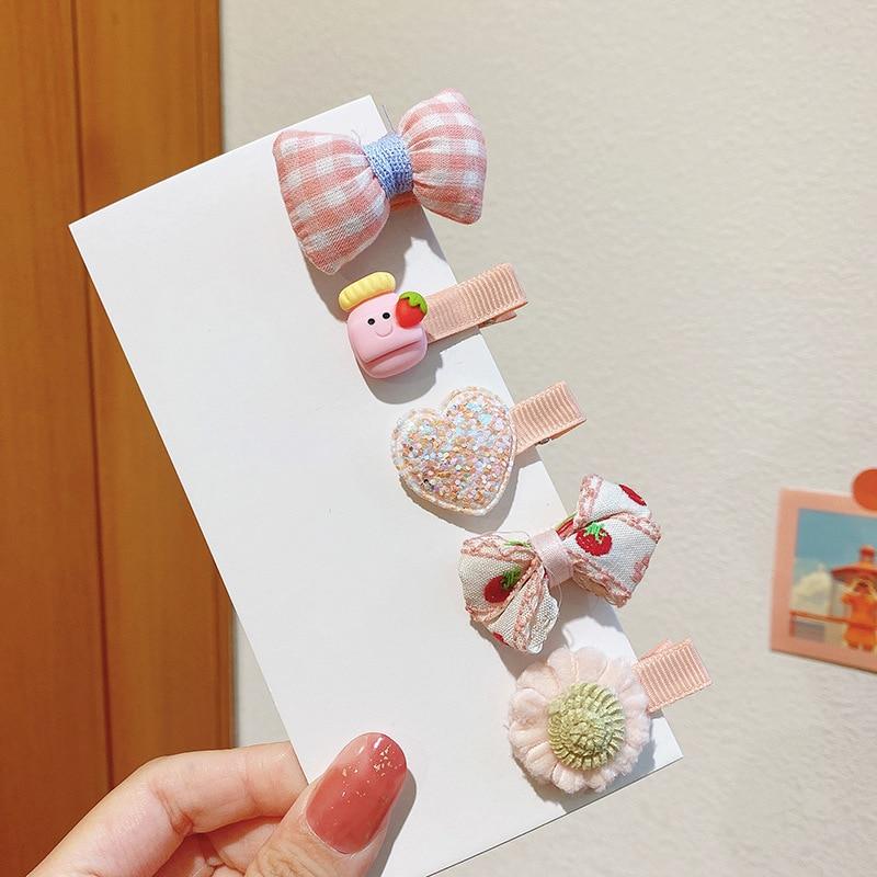 5 шт., детская заколка для волос, милый галстук-бабочка для маленьких девочек, зажим для ткани принцессы с цветком, труба, корейский головной убор, аксессуары для маленьких девочек