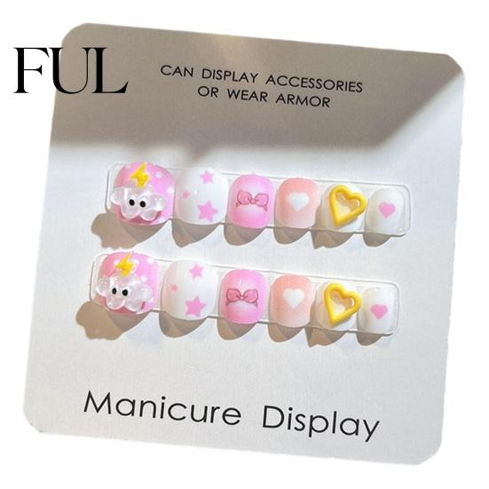 Kids Fun Nail Art 12Pcs Cartoon Stickers Cute Flower Cloud Heart Children Party Decorations Pattern Rhinestones Decals Self-adhesive Fake Nails