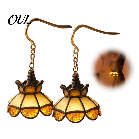 Dangle Drop Earrings for Daily Wear 1 Pair LED Light Up Women, Vintage Ceiling Gold Tone Metal Jewelry Parties Lamp Shaped Drop, Gifts Cocktail Party,