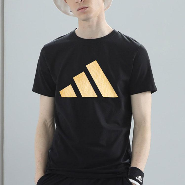 Adidas Повседневная легкая быстросохнущая футболка с круглым вырезом и коротким рукавом с принтом логотипа, унисекс, топы, цвет черный, золотой ADICLTSPSTK-BG