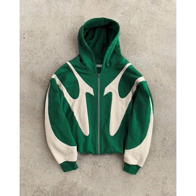 Unisex Long Sleeve Hooded Sweatshirt With Geometric Print Regular Fit Zipper Front Winter Casual Wear