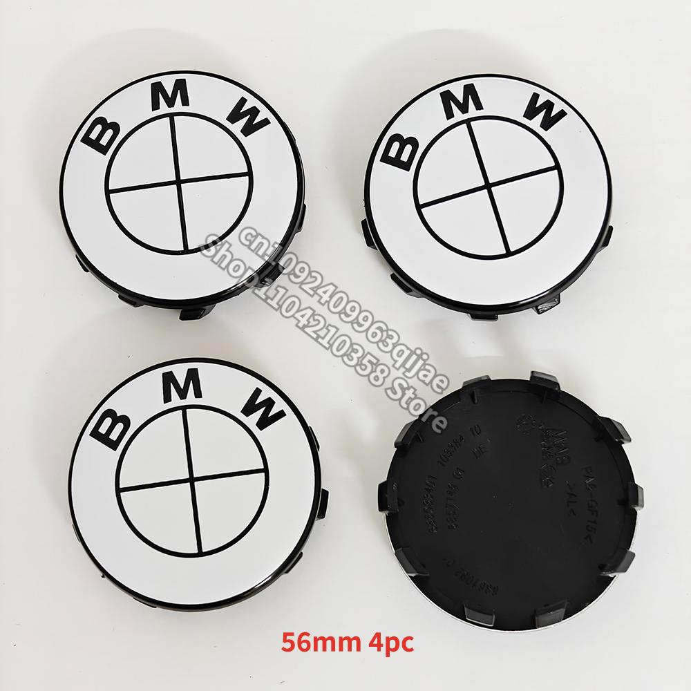 Car Full White Logo Front Hood Emblem 82mm+Rear Badge 74mm+Wheel Hub Cap 68mm/56mm+steering wheel sticker 45mm For All BMW
