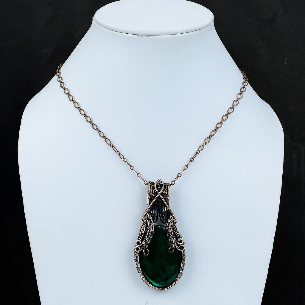 Green Fire Labradorite Pendant Copper Wire Wrapped Pendant Handmade Antique Pendant Copper Jewelry Gemstone Pendant Elegant Jewelry For Gift