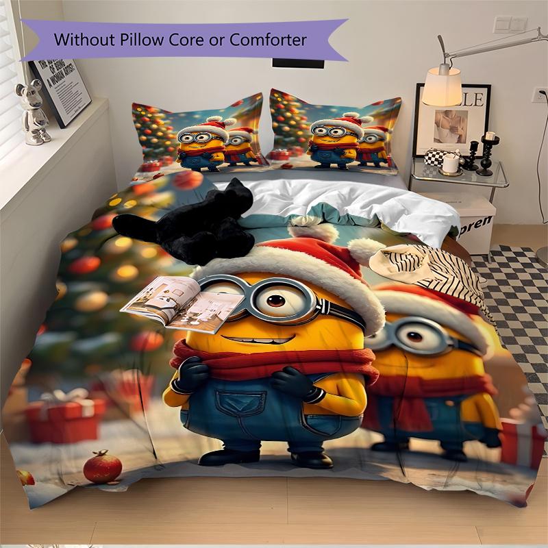 3Pcs Christmas Minions Celebration Bedding Sets For All Sizes New 3D Printed Bed Cover Comforter Duvet Cover Pillowcase Bedroom Decoration