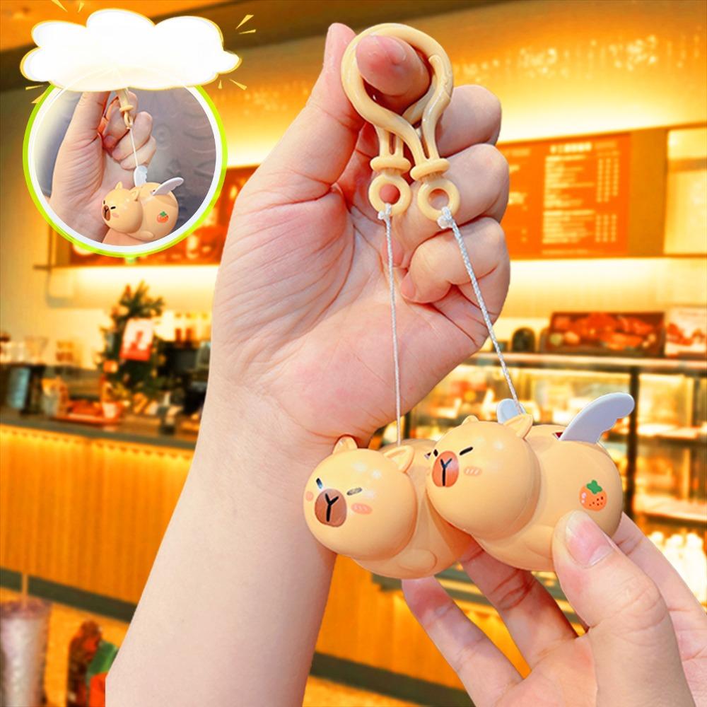 Cute Kapybara Toys Creative Pull String Flying Kapybara Bag Pendant Car Keychain Pendant Decompression Kapybara Doll Keychain