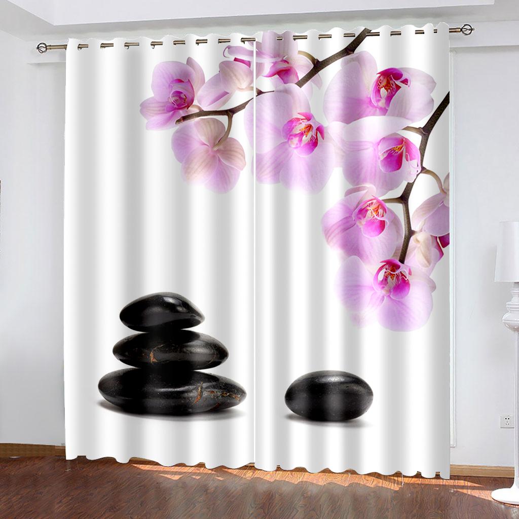 2Panels Garden Plant Orchid Curtains for Bedroom Living Room Kitchen Home Window Blinds Treatments Curtains Grommet Top Cortina