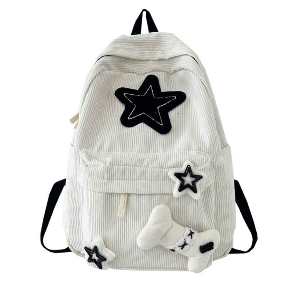 Backpack Bookbags for Girl Student Corduroy Rucksack with Star Pattern Large Capacity Double Strap Shoulder Bag