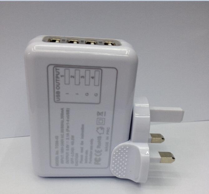 4-портовое USB-зарядное устройство (10,5 Вт, 5 В 2 А) с вилками UK, EU, US, AU для деловых поездок