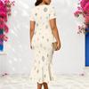 Women Plus Size V Neck Short Sleeve Plaid Printed Pink Grey Fitted Fishtail Dress