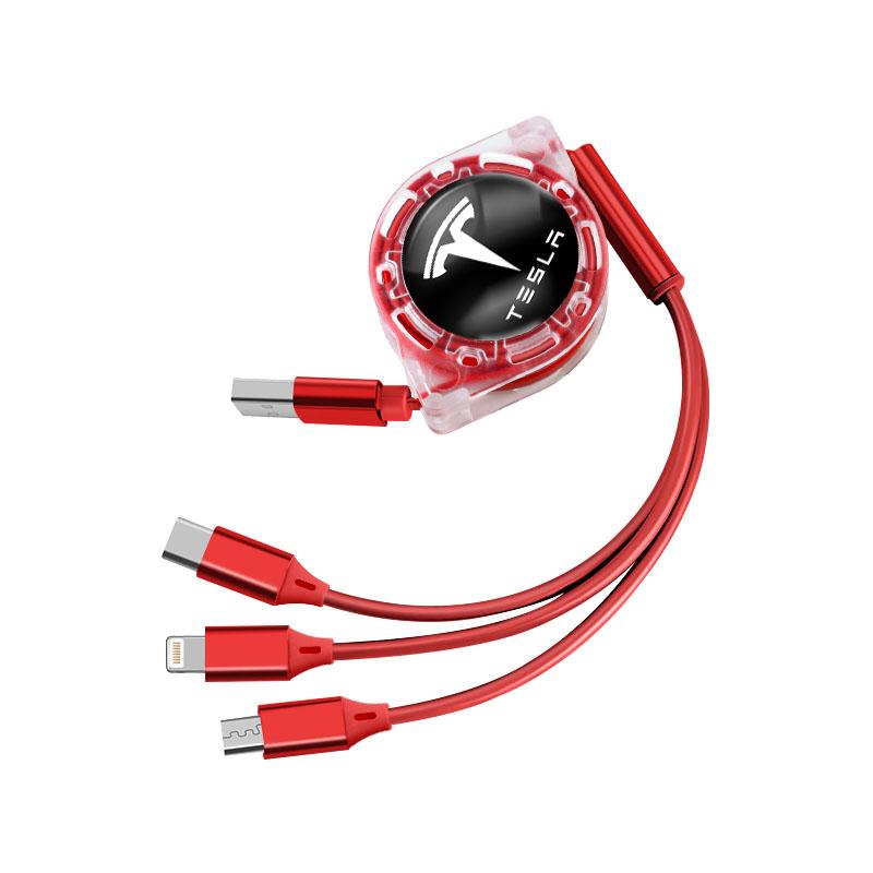 AGLNX1 Tesla Emblem Car Badge Fast Charging Cable 3 in 1 USB Cable Type C Micro USB For Model 3 X Y S Roadster Coil Cybertruck Juguete
