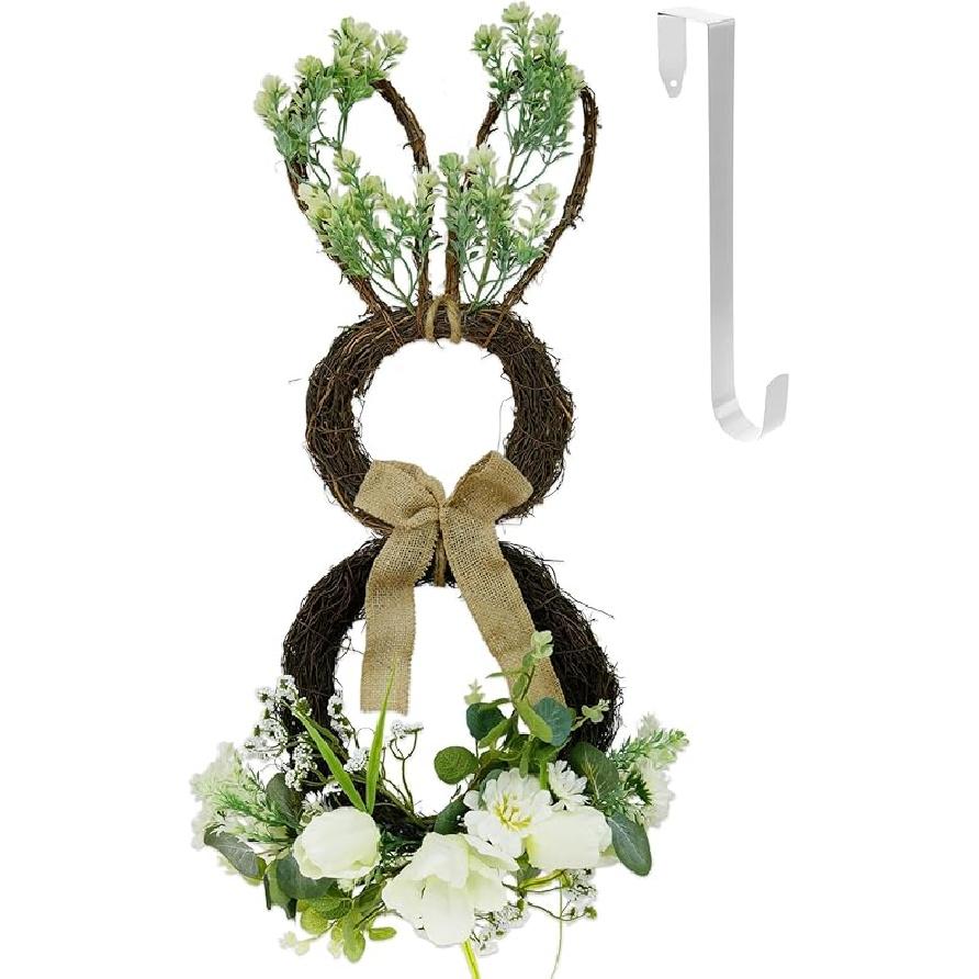 DearSun 11,2" Весенний венок Пасхальный венок с цветами, яйцами, зелеными листьями и бечевкой, для подвешивания на дверь дома, в помещении, на улице, на стену