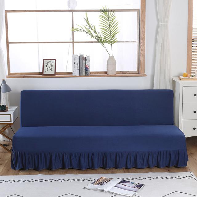 Чехол для дивана серии Solid Color с кромкой юбки для складного дивана, чехол без подлокотника, всеобъемлющий эластичный защитный чехол